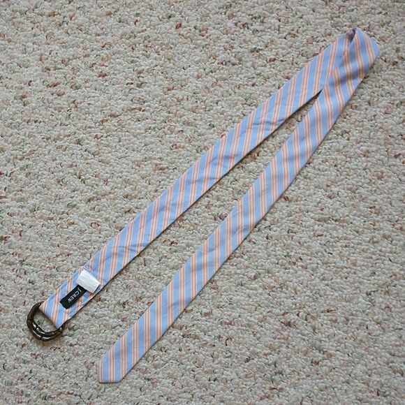 J Crew Belt S/M Fabric Double D Ring Blue Orange Striped 40" Preppy 90s Y2k - Picture 3 of 6